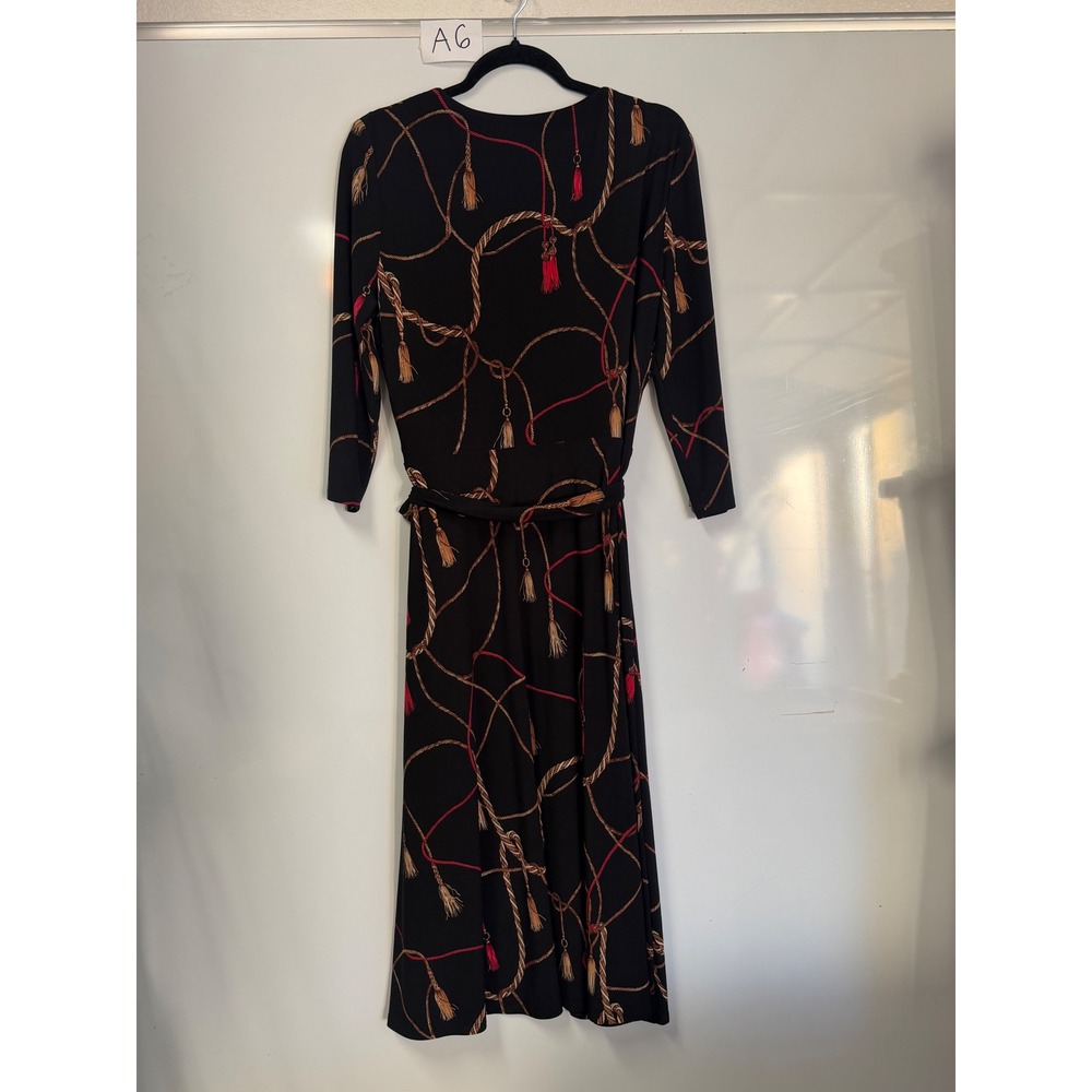 Lauren Ralph Lauren Black Nautical Rope Tassel Faux Wrap Midi Dress 14 Womens - Picture 2 of 7